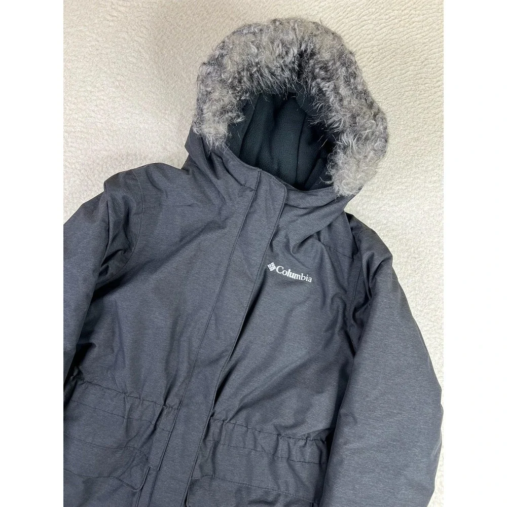 Columbia Parka Coat Youth 10/12 Gray Omni-Tech Faux Fur Hooded Insulated‎ Winter